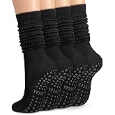 YSense 4 Pairs Pilates Socks with Grips for Women Non Slip Long Slouch Socks Yoga Grippy Sock Slouchy Barre Hospital Slipper