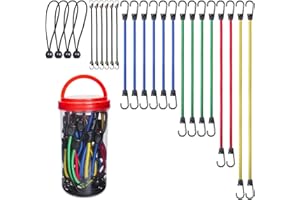 EFFICERE 24-Piece Premium Bungee Cord Assortment in Storage Jar - Includes 10”, 18”, 24”, 32”, 40” Bungee Cords and 8” Canopy/Tarp Ball Ties