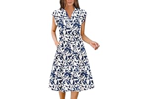 Zeagoo Womens Summer Casual Dresses Ruffle Sleeve V Neck Midi Dress Flowy Tiered Dress with Pockets Boho Sundresses