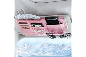 Keedolla Car Sun Visor Organizer, Truck Visor Organizer Car Sun Storage Pocket Pouch Case Bag for Sunglasses, Cards, Pens and Document - Pink