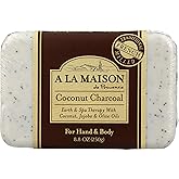 A LA MAISON Coconut Charcoal Bar Soap - Uses: Hand and Body, Triple Milled, Essential Oils, Biodegradable, Plant Based, Vegan, Cruelty-Free, Alcohol & Paraben Free (1 Bar of Soap, 8.8 oz)