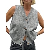 Saodimallsu Womens Sleeveless Sweater Vest Button V Neck Knit Trendy Casual Summer Cardigan with Pockets