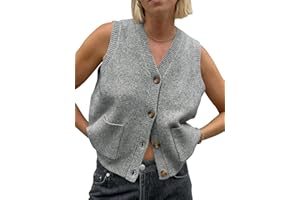 Saodimallsu Womens Sleeveless Sweater Vest Button V Neck Knit Trendy Casual Summer Cardigan with Pockets