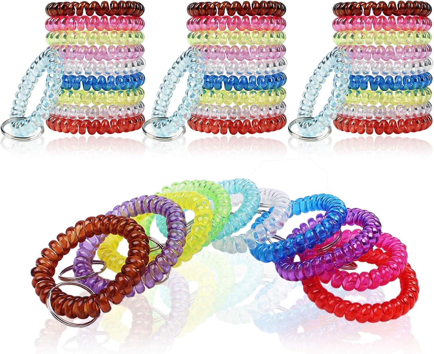 Pack of 60 Flexible Spiral Coil Keychains Wrist Key Holder Keychain