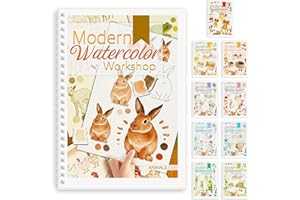 ADEVIAN Watercolor Workbook, Watercolor Workbook Paint Book Beginner Friendly, 12 Different Patterns Stress-Relieving Art Crafts for Creative Exploration Gift for Women Adults Teens (Animals, 1)