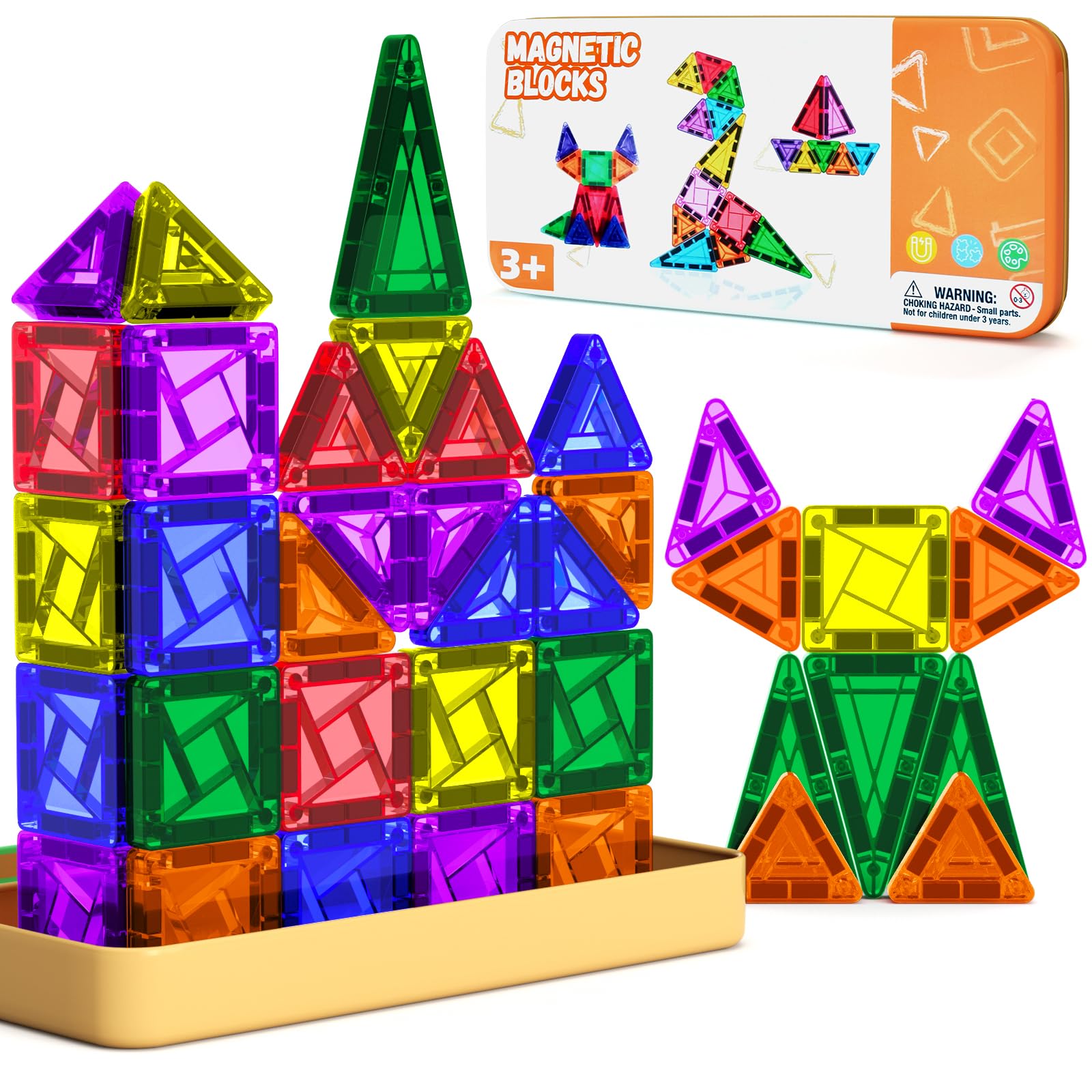 Riswistoy Mini Magnetic Tiles 26 Piece - Magnet Building Tiles, Travel Magnetic Tiles for Kids, Ideal Activities Travel Toys for Kids, Building Construction Set for On - the - Go Fun