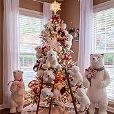 WinnerWhy 8 Pcs 9.8 Inch Large Christmas Polar Bear Ornament for Tree | White Christmas Hanging Decoration, Cute Plush Polar Bear Figurine, Furry Stuffed Animal for Home Winter Accent Party Decor