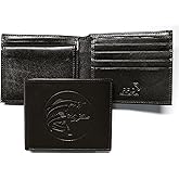 Bass Fishing Embossed Leather Bifold Wallet - Dark Brown RFID Safe