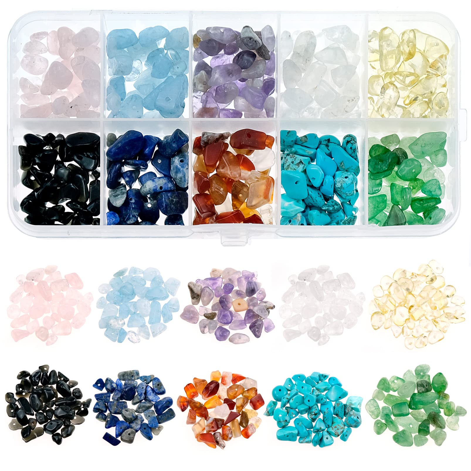 Bakiauli 300pcs Crystal Beads for Jewellery Making - 10 Colors, Irregular Natural Gemstone Chips for Jewelry Making