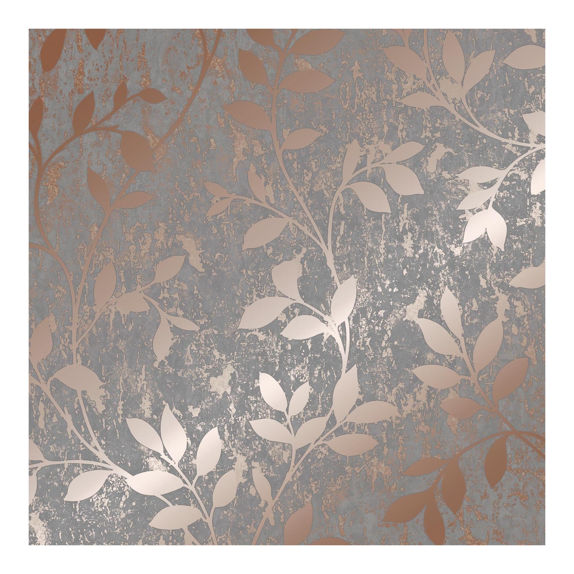 Superfresco Milan Trail Floral Rose Gold Wallpaper | Paste the Paper | Grey Floral Metallic | Eco-Friendly