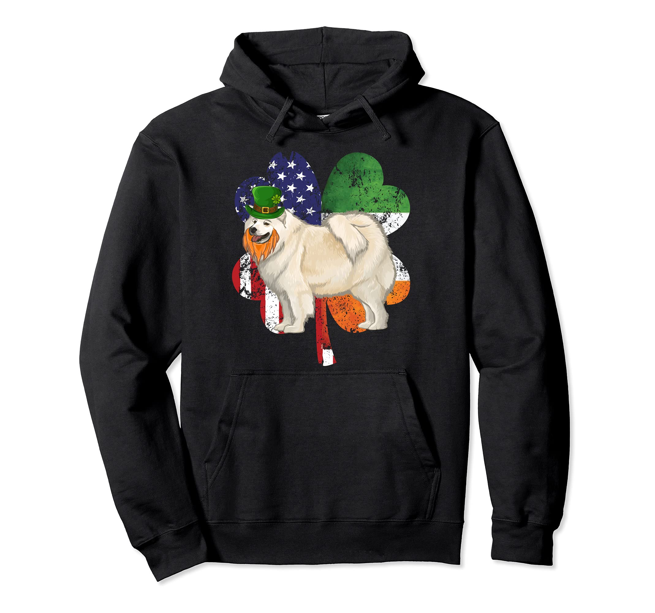 St Patricks Day Irish American Flag Samoyed Dog Pullover Hoodie