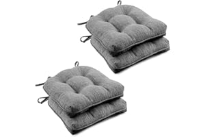 Wellsin Chair Cushions for Dining Chairs 4 Pack, 15.5" X 15.5" Kitchen Chair Cushions with Ties and Non-Slip Backing, Tufted Shredded Memory Foam Kitchen Chair Pads, Dark Gray