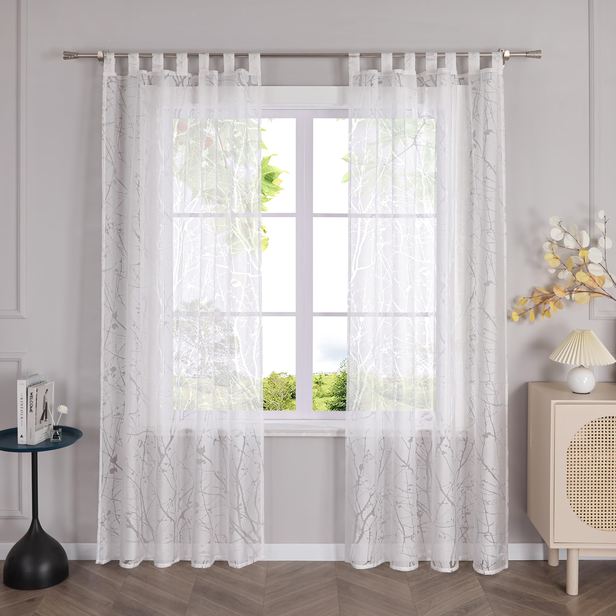 Heichkell Transparent Curtain Living Room Modern Tab-Top Curtain Burnout White Window Shutters Balcony Door Curtain 1 Piece 225 cm x 140 cm (H x W)