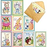ceiba tree Easter Cards with Envelopes 20 Pack Retro Bunny Greeting Card Spring Assorted Blank Notes Cards