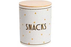 Pearhead Ceramic Dog Treat Jar with Wooden Lid – Bistro Tile Dog Biscuit Container for Countertop, Airtight Stoneware Pet Tre