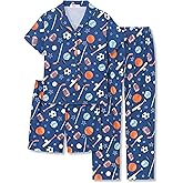 Tebbis Boys 3-Piece Soft Tee Shorts & Pants Pajama - Black Gaming Controllers Print Soft PJs Size 6-18