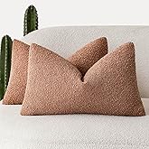 Foindtower Pack of 2 Textured Boucle Throw Pillow Covers Accent Solid Decorative Lumbar Pillow Cases Cozy Couch Cushion Case for Chair Sofa Bedroom Living Room Home Decor 12x20 Inch Dusty Orange Hazel