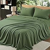 OnlySet 4Pcs Organic Linen Sheets Queen Size, 100% French Linen from Normandy, Breathable Forest Green Queen Sheet Set with 16 Inch Deep Pocket, 1 Flat Sheet, 1 Fitted Sheet, 2 Pillowcases
