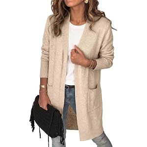 ANRABESS Women's Lightweight Open Front Cardigan Sweaters | Long Sleeve Draped V Neck Coat With Pockets, Soft Stretchy Knit,