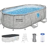 Bestway Steel Pro MAX Splashview 14&rsquo; x 8'2 x 39.5&rdquo; Above Ground Pool Set | Durable Oval Metal Frame Outdoor Backyard Swimming Pool, Puncture-Resistant Liner - Ladder and Cover Included
