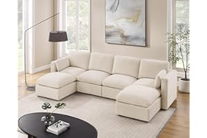 VANOMi Modular Sectional Sofa, Convertible U Shaped Sofa Couch Modular Sectional with Ottoman, 6-seat Sectional Sofas for Lving Room