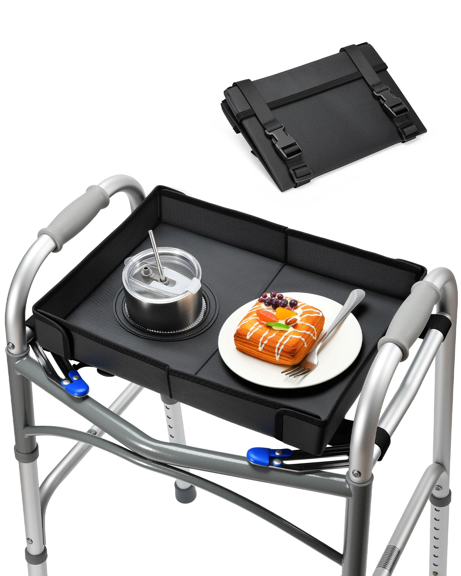 Photo 1 of **MINOR DAMAGE (LOOSE THREADS)*** FANGSUN Walker Tray for Folding Walker 2.0 – Upgraded Detachable Tray for Walkers with Extended Straps & Cup Holder, Fits Rolling Walkers with Side Bars, Mobility Accessory for Seniors
