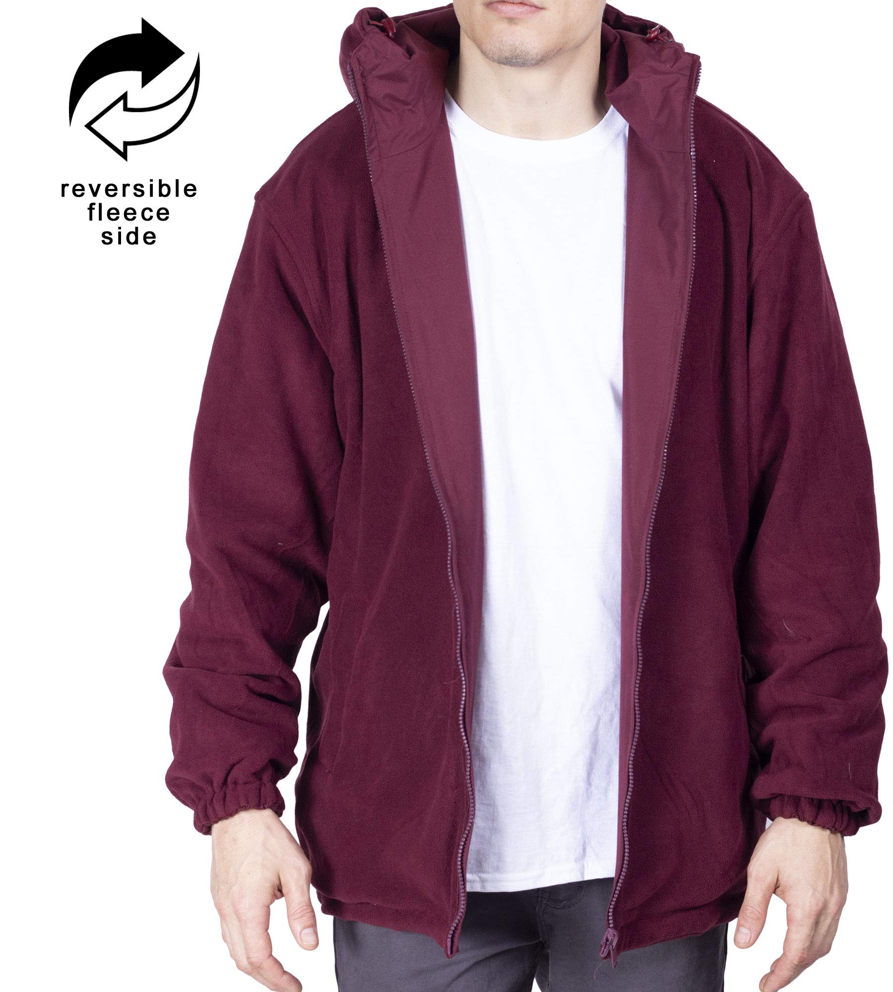 Maxxsell Mens Reversible Fleece Lined Hooded Windbreaker Rain Jacket (X