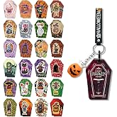 JUNKJWBZ 48 Pcs Halloween Coffin-Shaped Keychain Sticker Tags | Haunted House Theme Party Favors & Classroom Rewards - Laminated Decals for Backpack, School Prizes & Trick or Treat