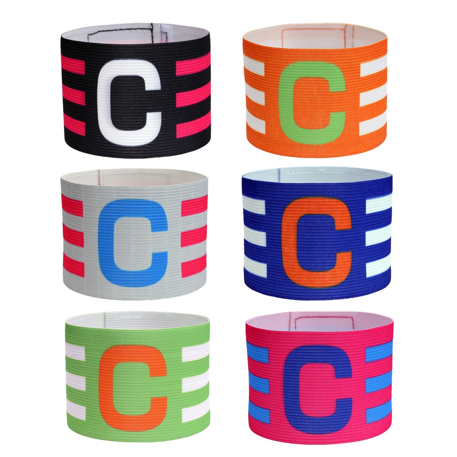 EUPSIIU 6 Pieces Captain's Armbands, Soccer Captain Armbands for Adult and Youth, Adjustable Captain Armbands, Elastic Sports Arm Band, for Football, Soccer, Hockey, Rugby (6)