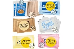 VELVET NOOK Assorted Sugar Variety Pack & Powder Creamer Packets 600 Count Pack - Individual & Bulk Raw Sugar Packets for Coffee - Perfect Variety of Single Serve Sweeteners & Creamers for Office or Home Station