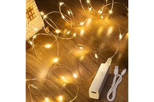 Lakumu LED Fairy Lights Battery Operated, Rechargeable Twinkle Lights with Timer, Mini LED String Lights for Bedroom, Christmas Decorations, Wedding, Centerpiece Table Decor (5M/16FT Warm White)