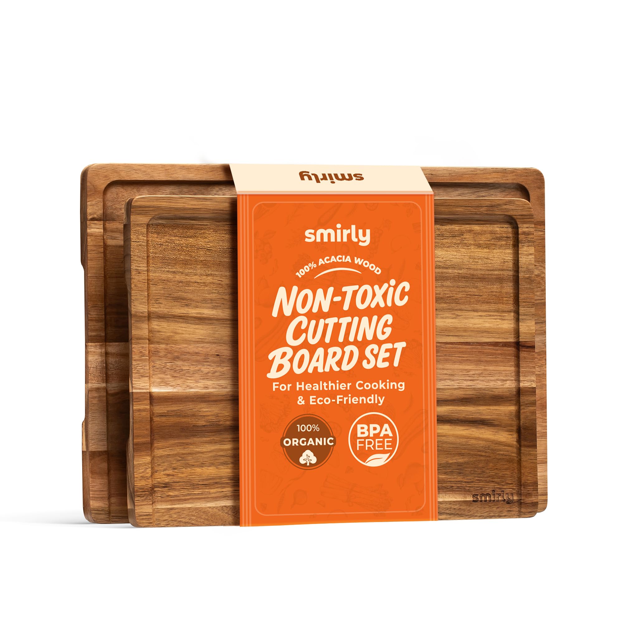 Photo 1 of SMIRLY Bamboo Cutting Board Set, Chopping Board and Wooden Cutting Boards for Kitchen, Small Wood Cutting Board and butcher block (Acacia Wood, 2 Pack)