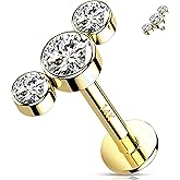Melighting 14K Solid Gold Conch Piercing Jewelry - 16G Cartilage Earring, Internally Threaded, Curved Helix, CZ Stone, 8mm Stud Earring for Women