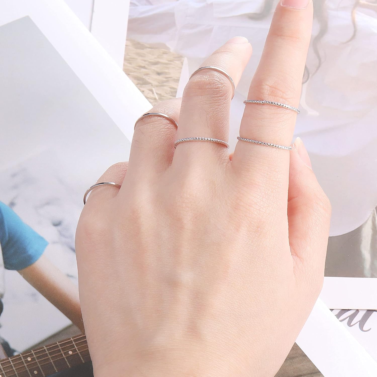 HAIAISO 30 Pcs Knuckle Stacking Rings for Women 14K Gold Plated Simple Dainty Thin Midi Finger Stacakble Rings Set(30pcs White Gold): Jewelry