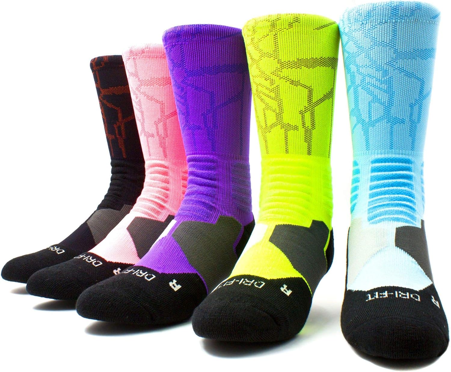 Basketball Socks 5 Pack Athletic Crew Socks Compression Sports Socks for Boy Girl Men Women,A3,Medium: Clothing