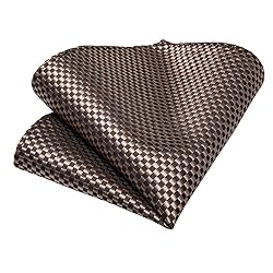 DiBanGu Formal Brown Plaid Tie and Pocket Square