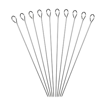Relaxdays Schaschlikspieße Edelstahl, 10er Set Grillspieße, groß, XXL Fleischspieß, für BBQ, Grillen, 30 cm lang, silber