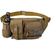 Tactical Fanny Pack，Military Waist Bag Hip Belt Bumbag Utility Bags for Fishing Hiking Hunting with Mesh Water Bottle Holder Pouch (Tan)