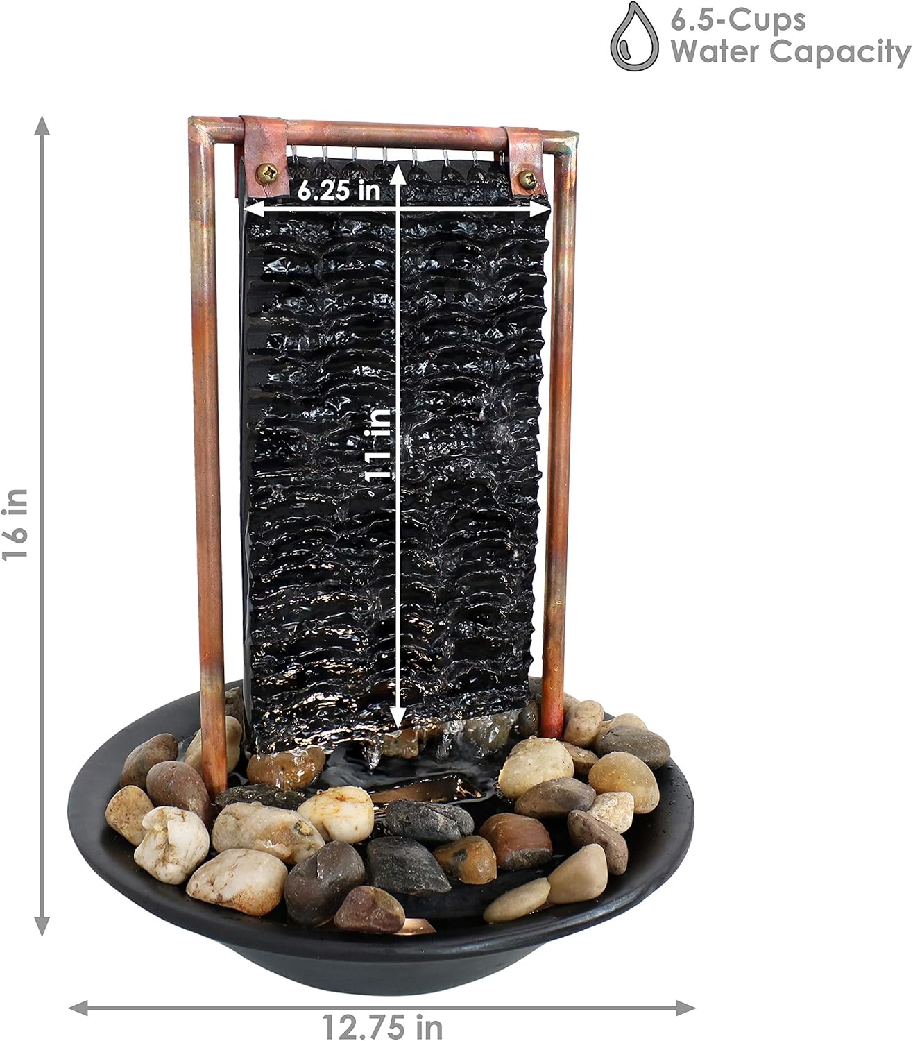 Sunnydaze Billowing Slate Tabletop Water Fountain - Mini Indoor Water Fountain with LED Light - Relaxing Home Decor Accent Piece for Living Room, Office or Bedroom - 16-Inch: Kitchen & Dining