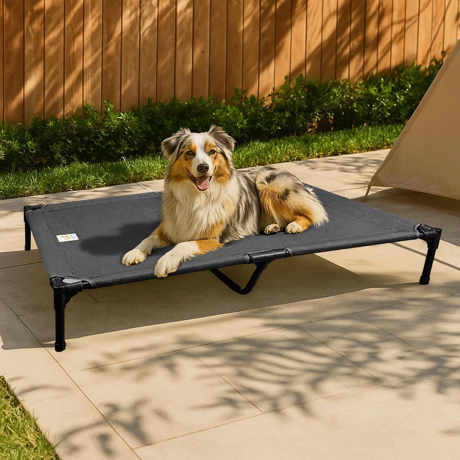 Photo 1 of Sytopia Canvas Elevated Dog Bed, Durable Chew Proof Outdoor Raised Pet Cot for Large Dogs, Waterproof, Breathable, Portable, Washable, Easy Assembly, Sturdy Frame for Camping & Travel, Dark Grey