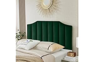 Befurtori Velvet Upholstered Queen/Full Headboard, Tufted Headboard for Queen/Full Bed, Modern Vertical Channel Design with Curved Tufted Solid Wood Head Board and Luxury Soft Padded, Jade Green