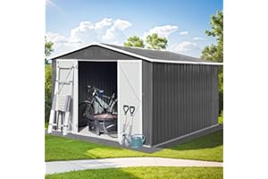 DHPM 10X8 FT Shed Outdoor Storage, All Weather Metal Sheds with Lockable Doors, Practical Tool Shed with Vents,Hinged Door and Padlock for Garden, Patio, Backyard, Lawn, Storing, Bicycles,Lawnmowers