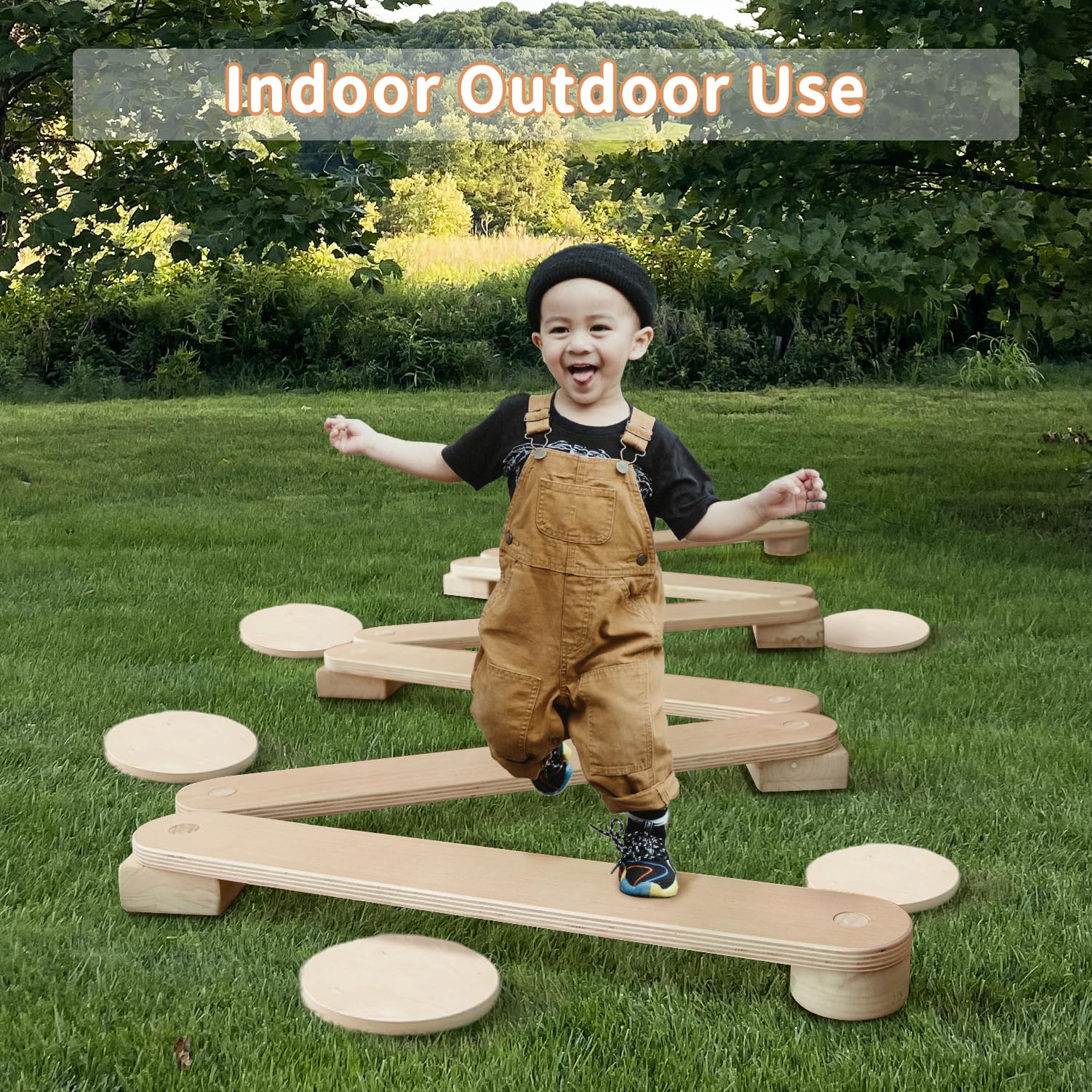 Avrsol Kids Balance Beam Wooden Stepping Stones Montessori Furniture Balance Board For Toddlers Kids Play Gym