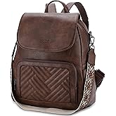 VASCHY Backpack Purse for Women, Chevron Quilted Vegen Leather Flap Backpack Convertible Handbag for Ladies with Guitar Strap Coffee