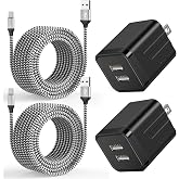 IOSYS iPhone 17e 16 15 Fast Charger,i Phone Charger Fast Charging 2Pack | Dual USB Wall Chargers Block Adapter Plug 10FT Braided Woven Cable Long Cord for iPhone 17/17 Air/16e/16 Pro/15 Pro/15 Plus