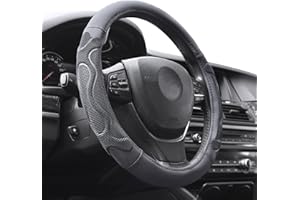 Elantrip Leather Steering Wheel Cover Great Grip with 3D Honeycomb Anti-Slip Design, Universal 14.5-15 Inch Car Wheel Protector Black