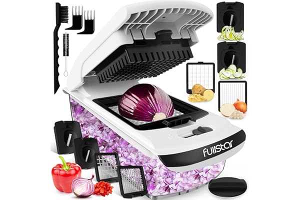 Fullstar Vegetable Chopper - Spiralizer Vegetable Slicer - Onion Chopper with Container - Pro Food Chopper - Slicer Dicer Cutter - (4 in 1, White)