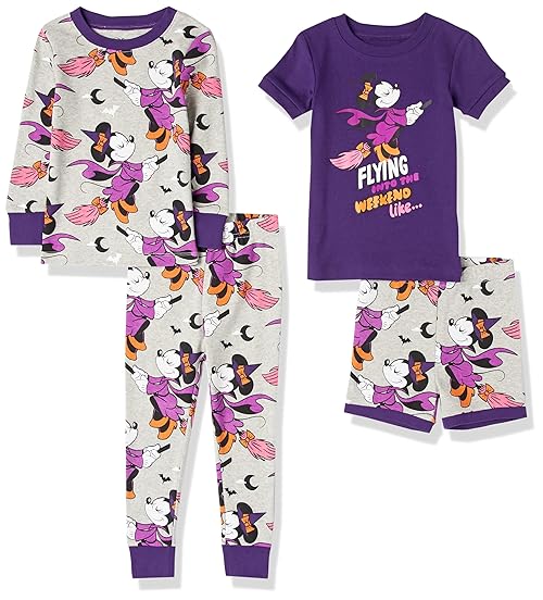 Amazon Essentials Disney | Marvel | Star Wars Girls' Pajama Set, 4-piece (Previously Spotted Zebra), Minnie/Halloween, 10