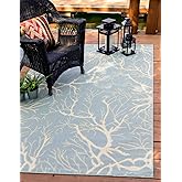 Unique Loom Outdoor Botanical Collection Area Rug - Branch (5' 1" x 8' Rectangle, Light Blue/ Beige)