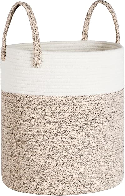 Univivi 40L Laundry Basket Foldable Khaki White Rope Toy Storage Basket